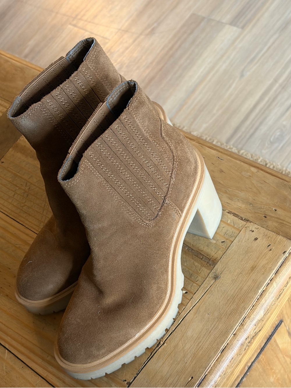 Dolce Vita Tan Suede Block Heel Chelsea Boots